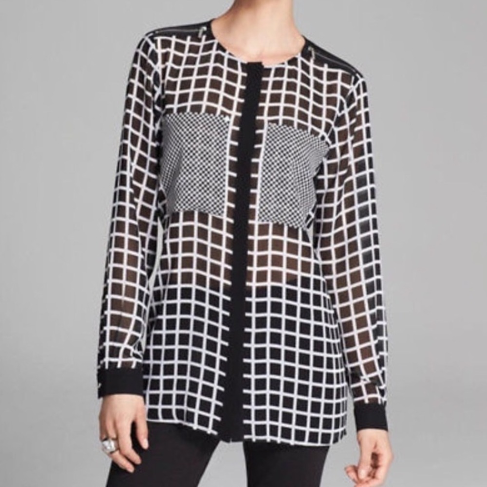 SOLD Michael Kors Black & white check blouse, szXS